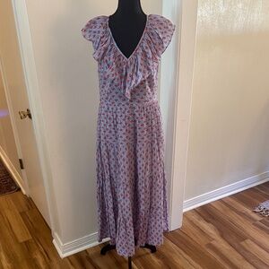 XiRENA Light Blue Maxi Dress with Red Floral Print